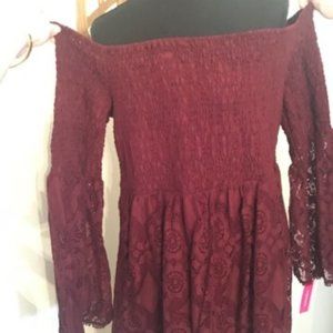 Off Shoulder Burgundy Lace Dress by Xhilaration.  Size XL.  New w/tag